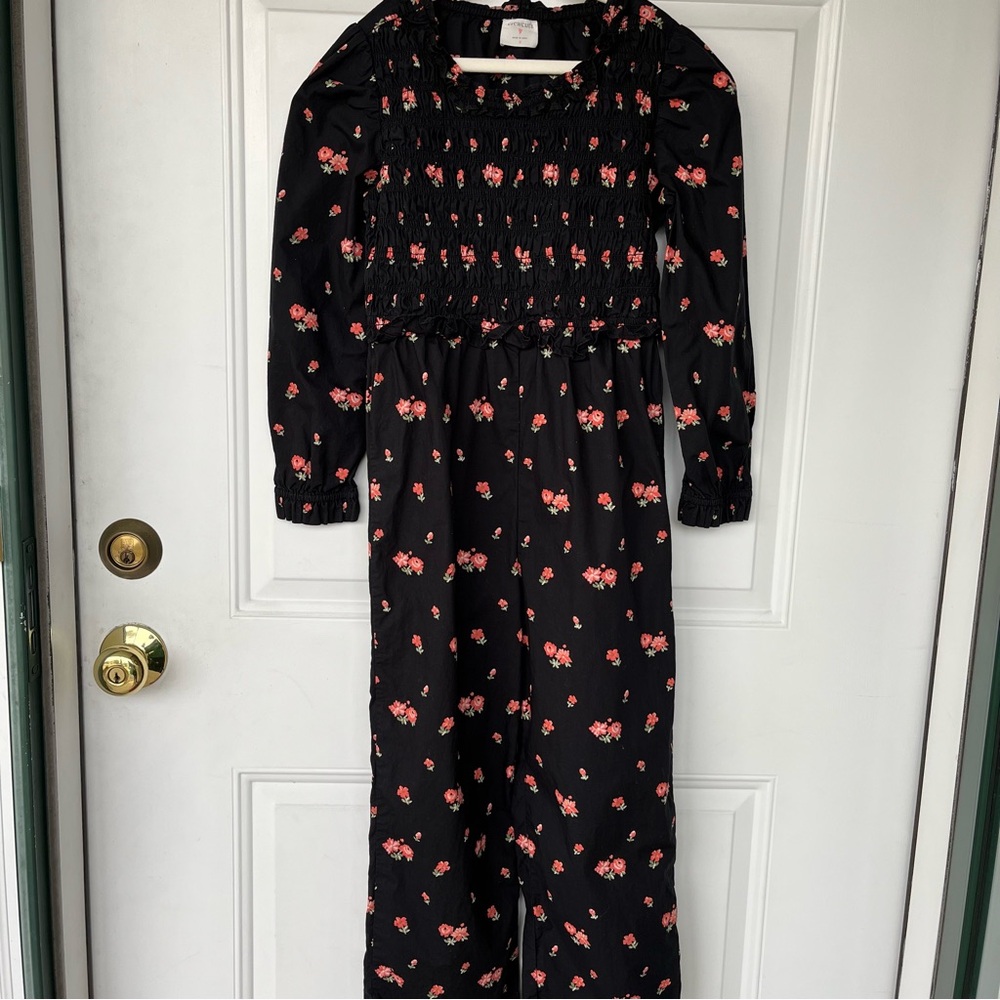 •Crewcuts• Girls Black Floral 100% Cotton Jumpsuit - Size 8